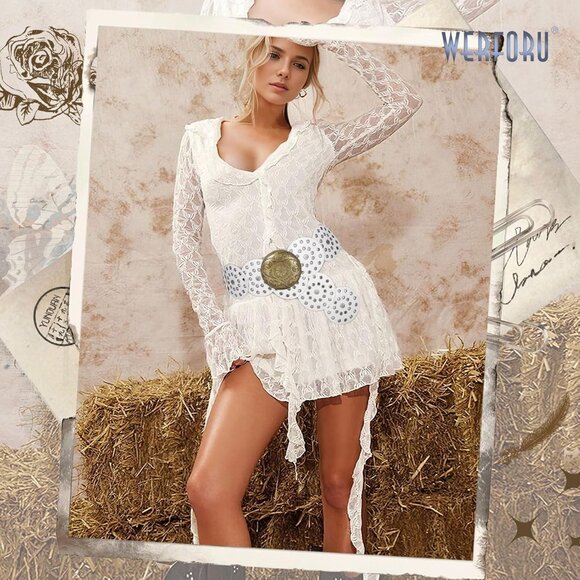 Women Vintage Leather Boho Belt Western Disc Waist Belt for Dress or Jeans - Picture 4 of 6